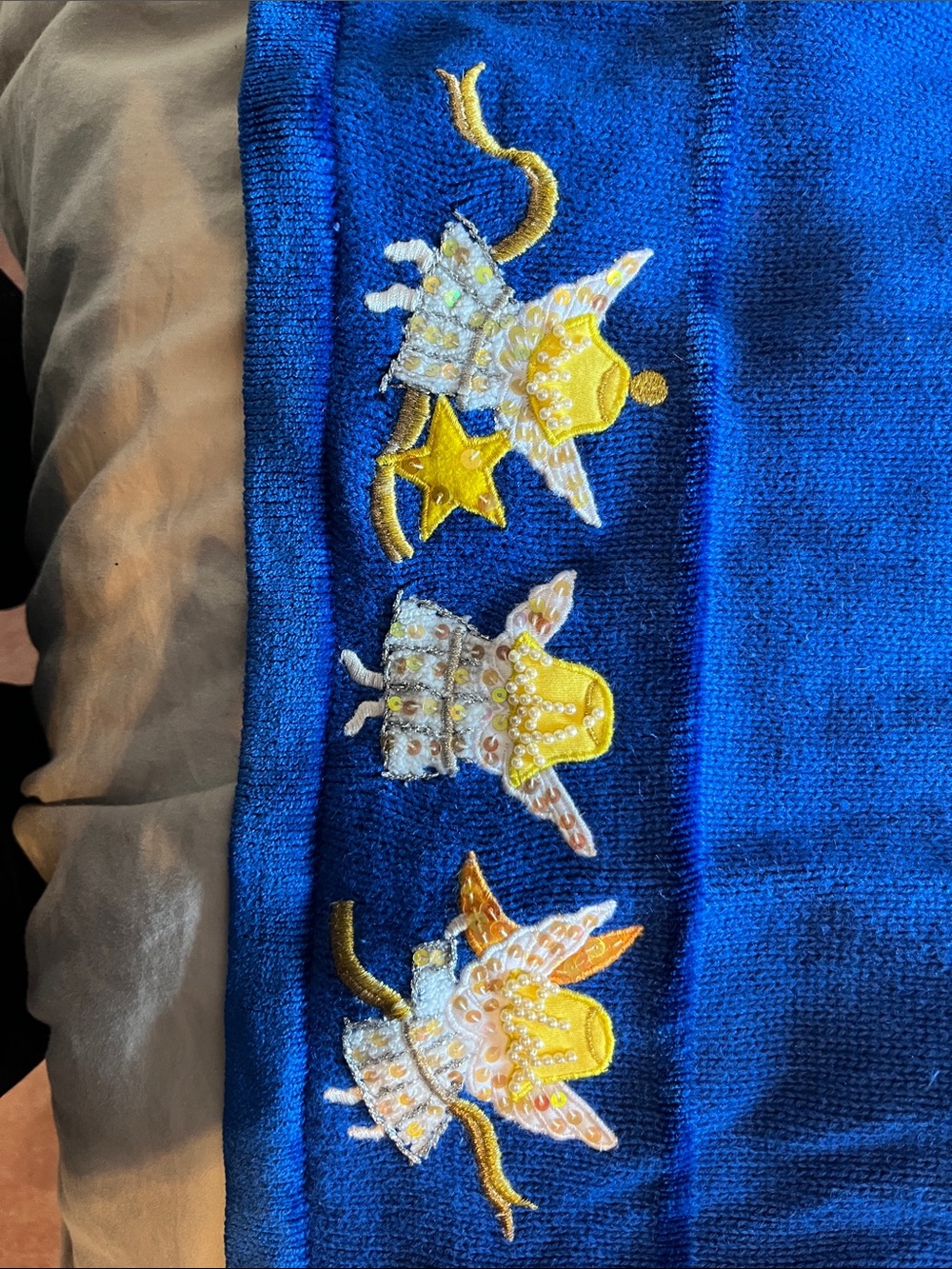 Quacker Factory Royal Blue Zip Cardigan with Moon, Star & Angel Appliqués - Picture 5 of 5